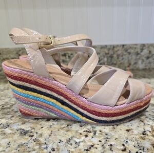 KATE SPADE NEW YORK Patent Leather Striped Espadrilles, Size 9
